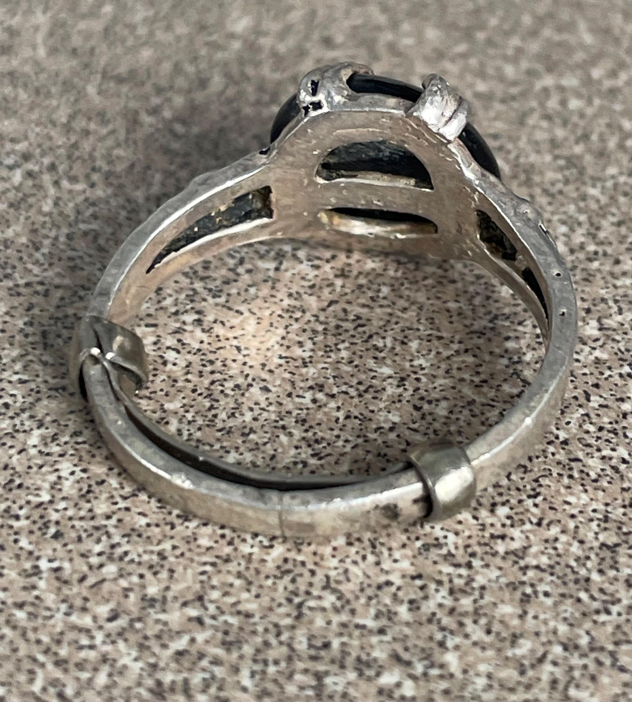 Vintage Unique Sterling Silver Black Onyx Moonstone Ring Size 5