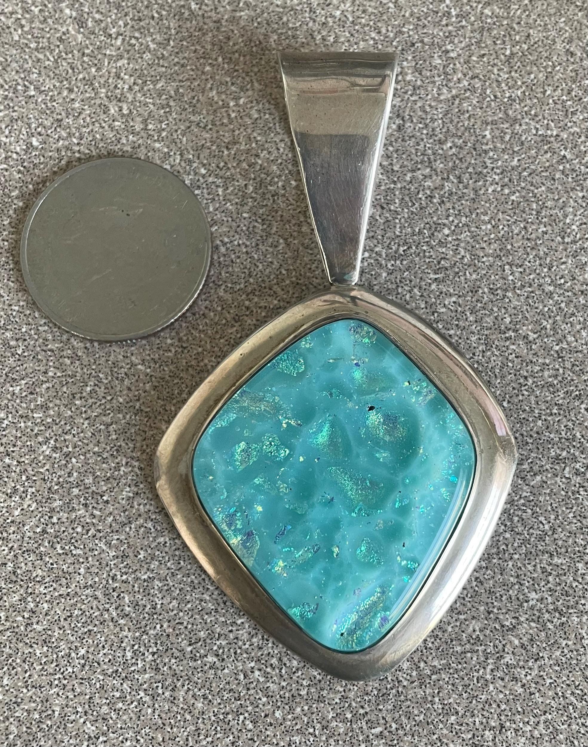 Unique Very Large Blue and Gold Foil Dichoric Glass Jay King Desert Rose Pendant
