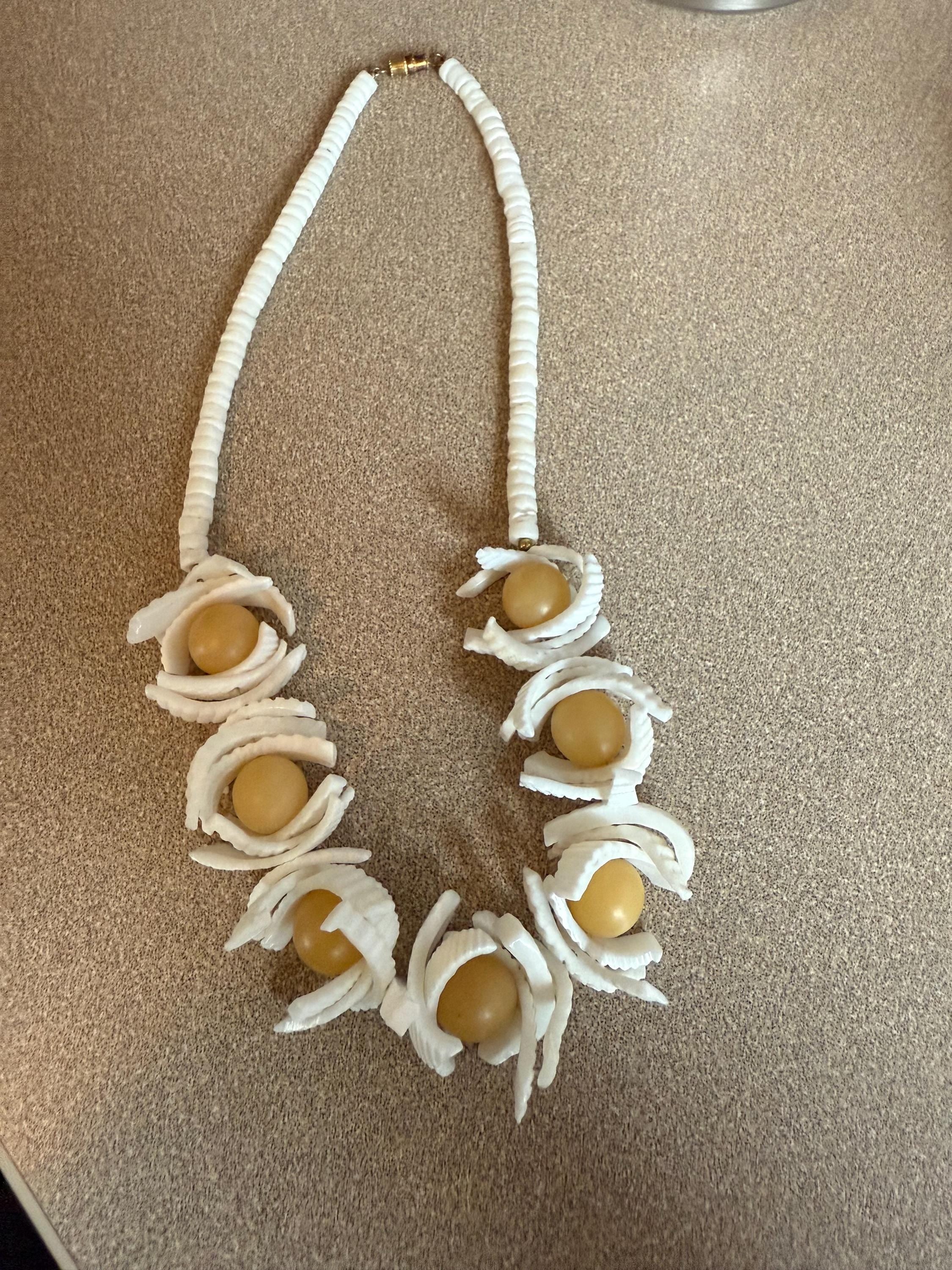 Vintage Yellow Shell Beads and Puka Shell Necklace
