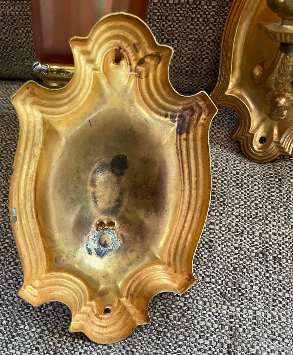 Rare Vintage/Antique 2 Wall Sconces with Carnival Glass Shades