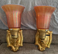 Rare Vintage/Antique 2 Wall Sconces with Carnival Glass Shades