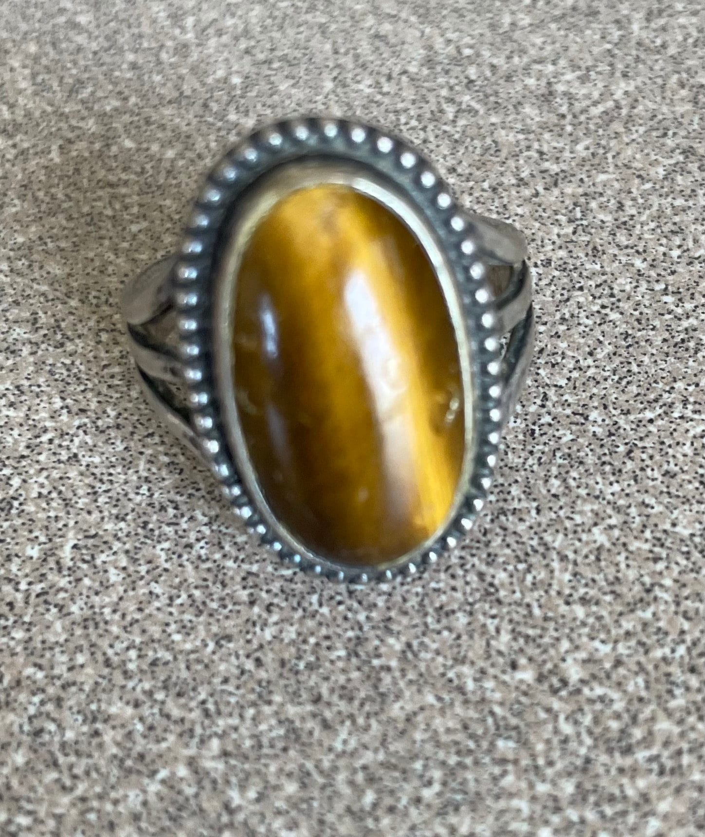 Vintage Native American White Tiger's Eye Sterling Silver Ring Size 8 1/2