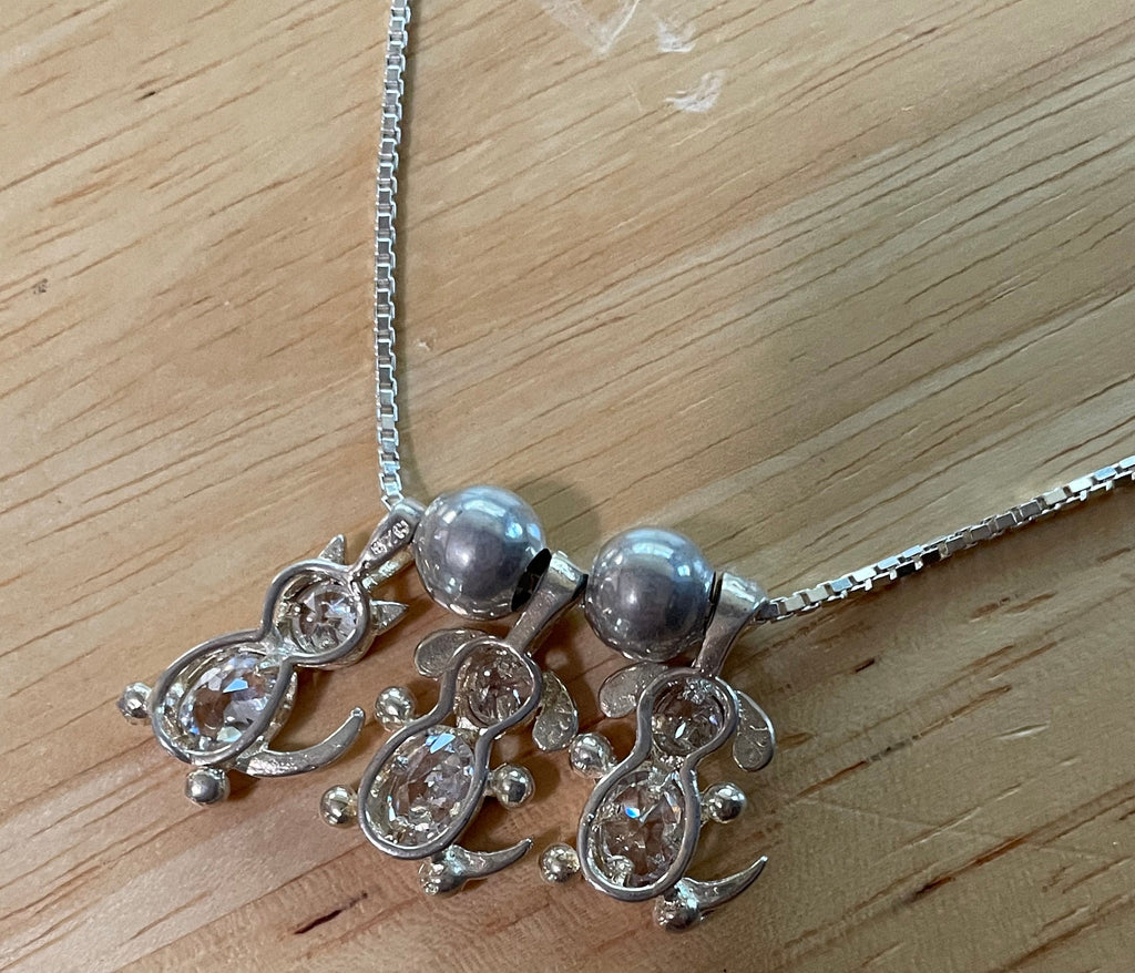 Sterling Silver Animal Lovers Necklace with 3 Topaz Dog and Cat Charms