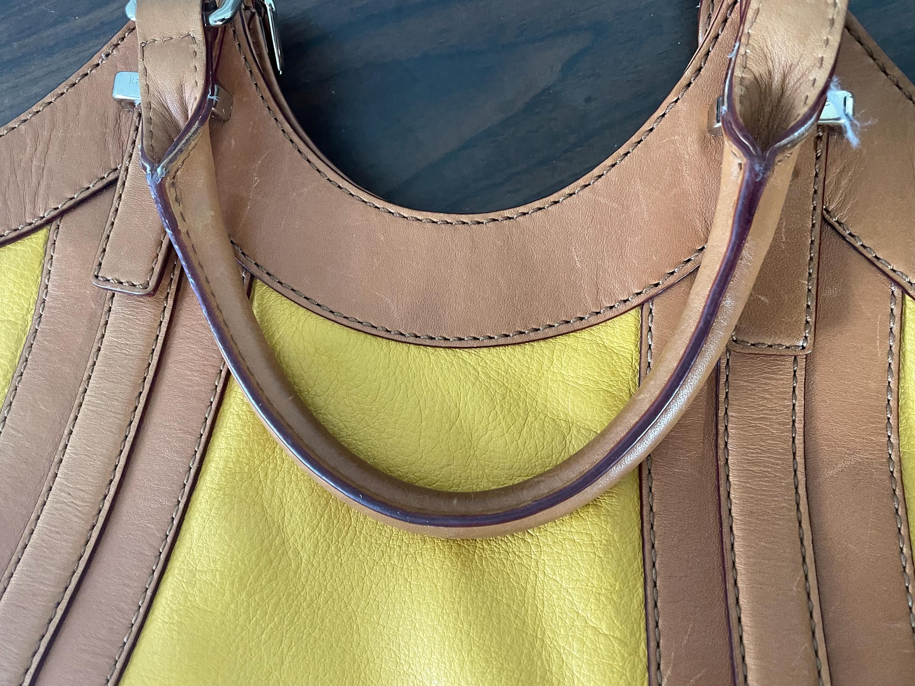 Vintage Genuine Kate Spade New York Brown and Golden Yellow Purse with Top Handles