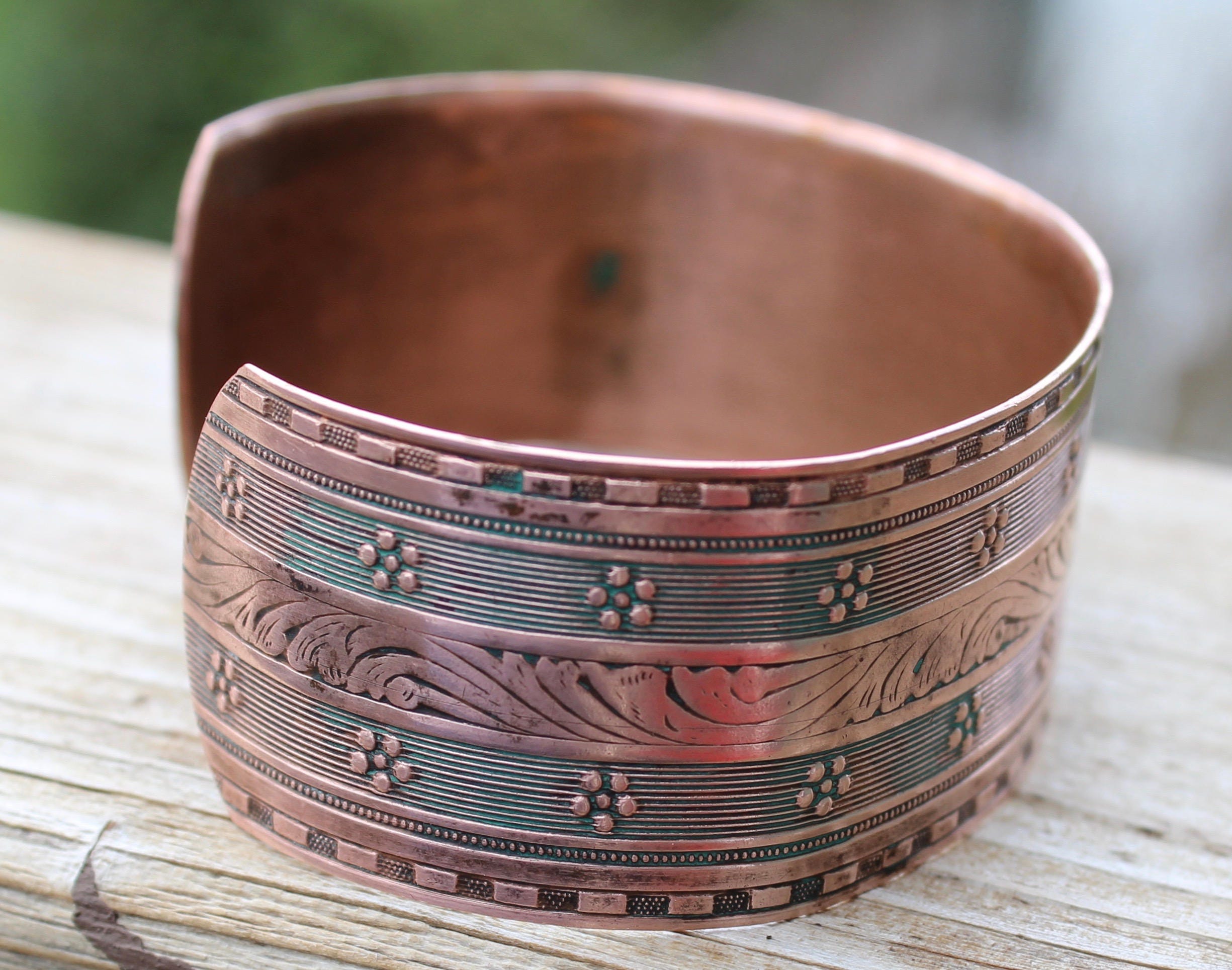 Ornate Vintage Wide 100% Copper Cuff Bracelet