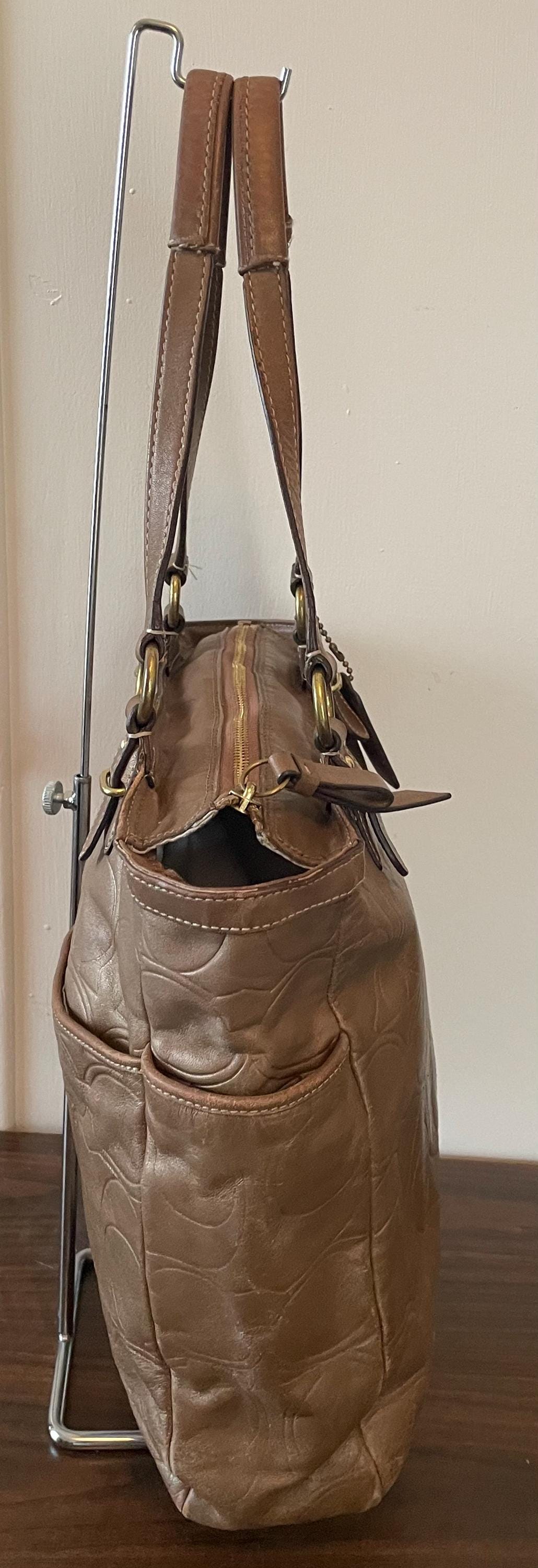 Vintage Genuine Bronze Leather Coach Purse Shoulder Bag Double Handle