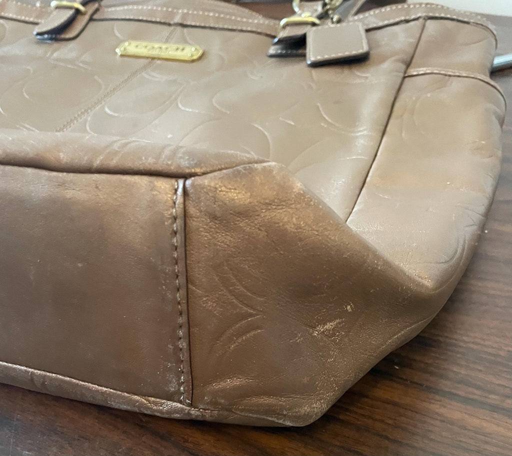 Vintage Genuine Bronze Leather Coach Purse Shoulder Bag Double Handle