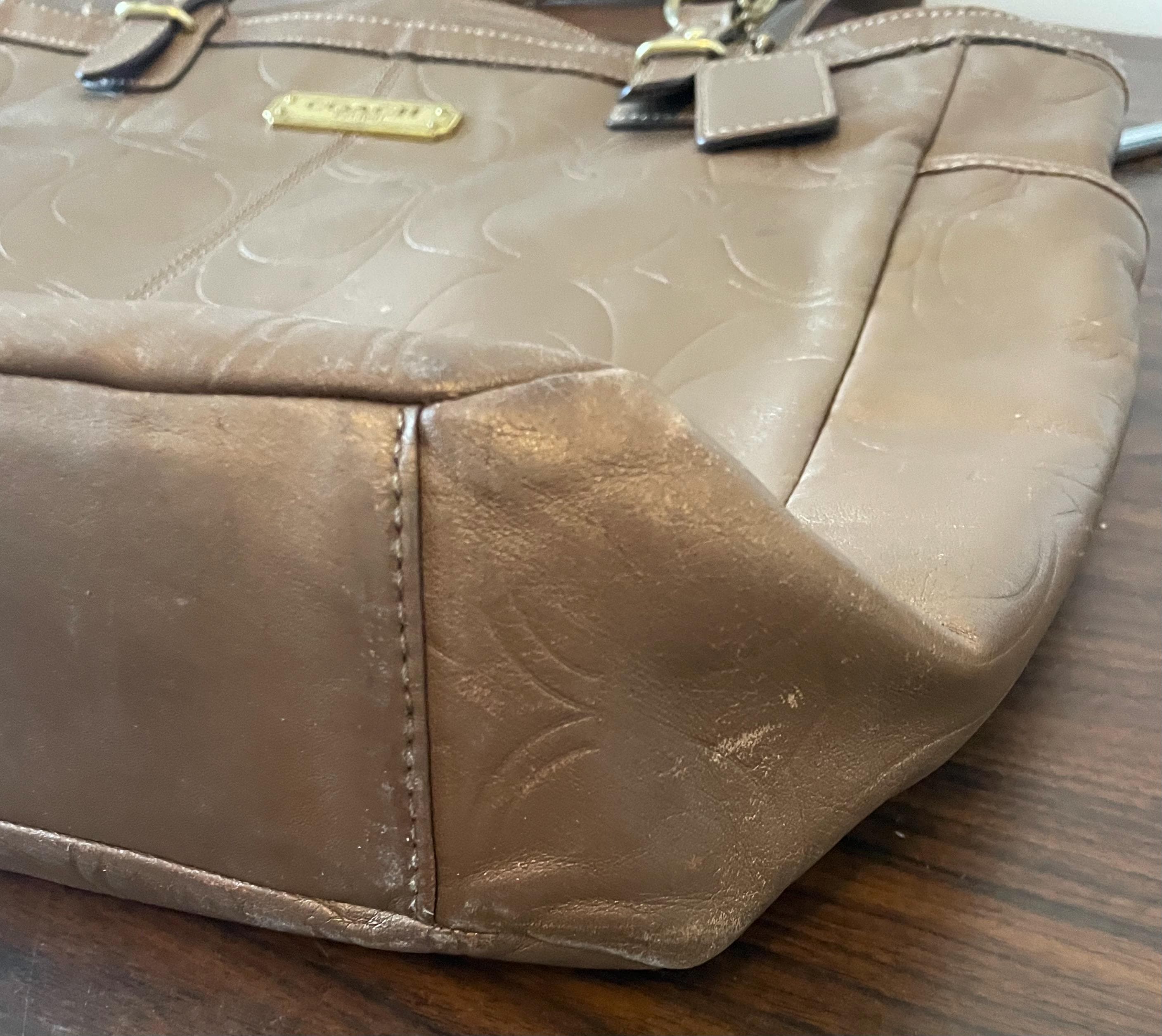 Vintage Genuine Bronze Leather Coach Purse Shoulder Bag Double Handle