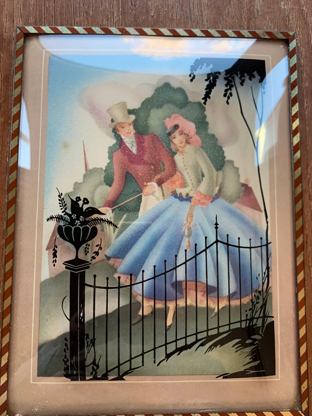 3 Beautiful Vintage Victorian Lovers Silhouette Pictures with Convex Glass