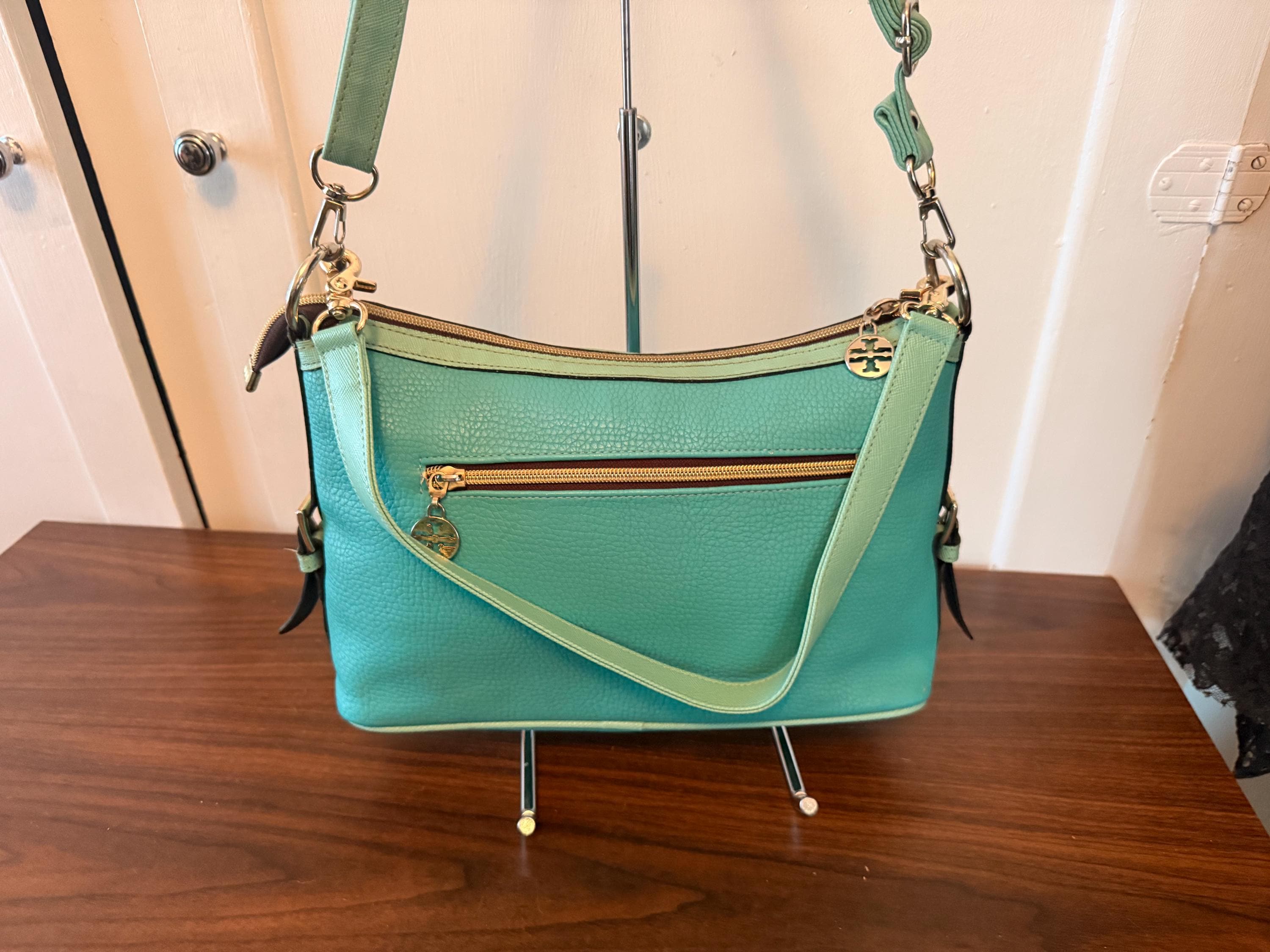 Vintage Authentic Tory Burch Shoulder Purse Rare Color Turquoise Teal