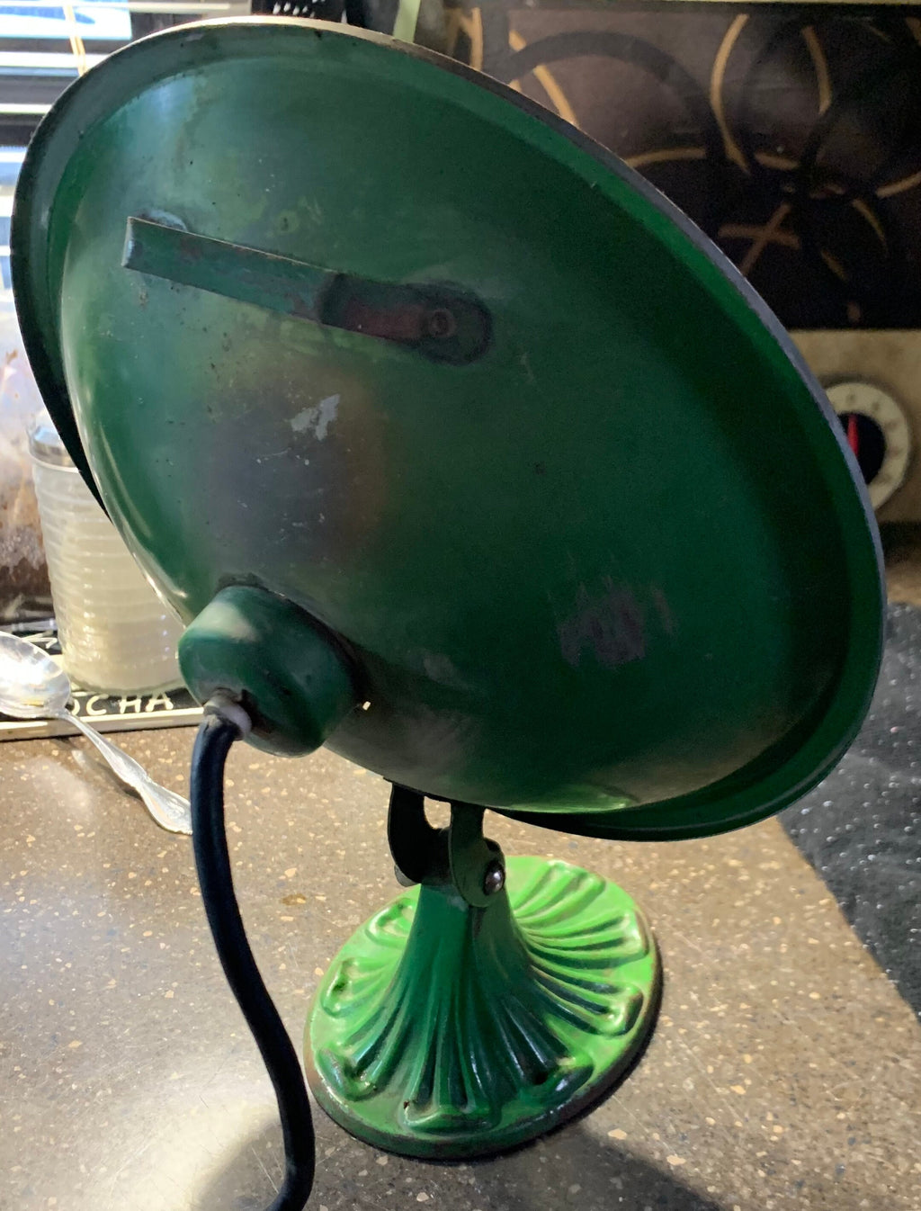 Unique Antique 1920's Painted Green Cast Iron Heat Lamp