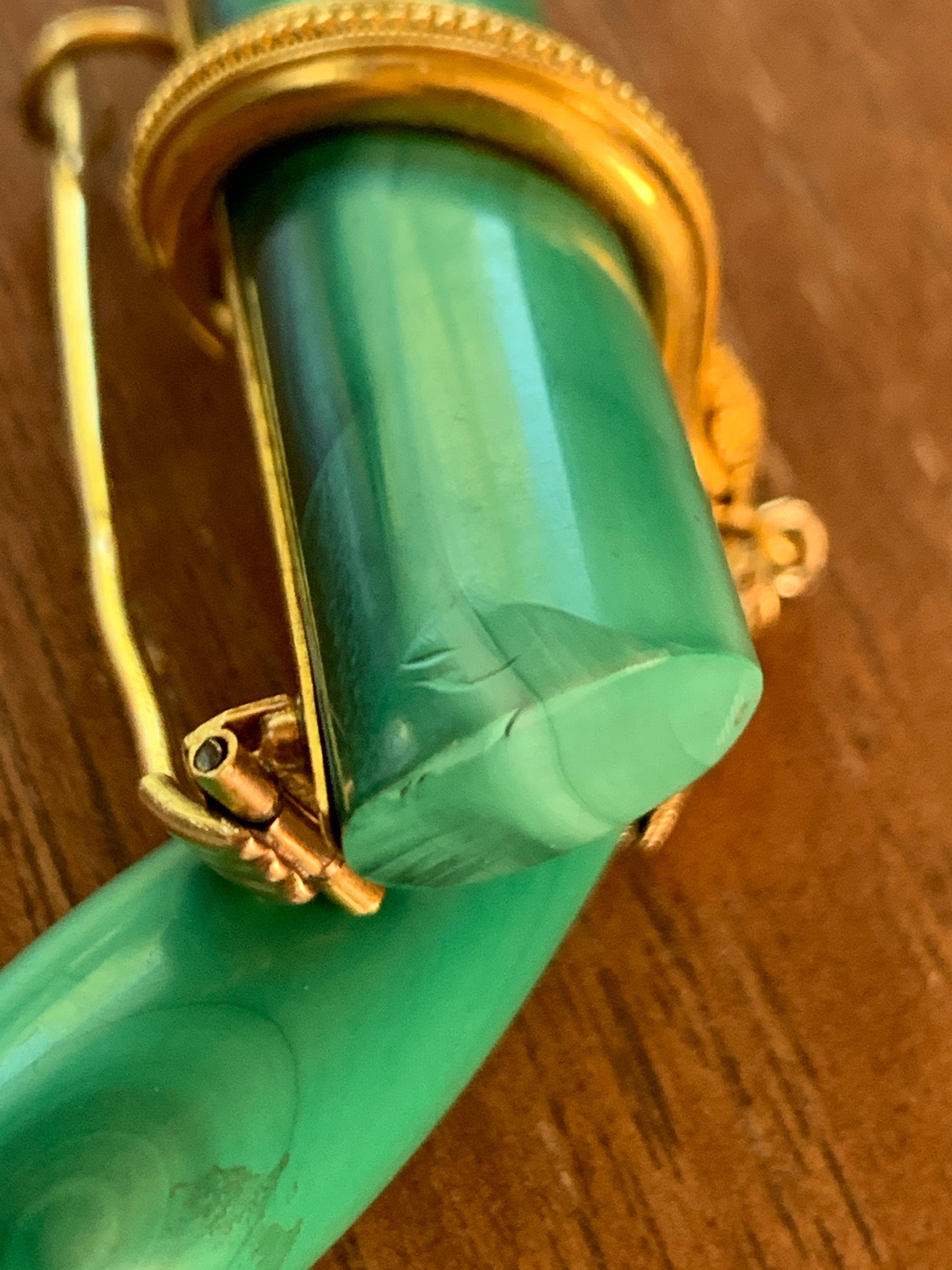 Super Rare 22k Gold Malachite Deco Brooch Pin made in France Stamped