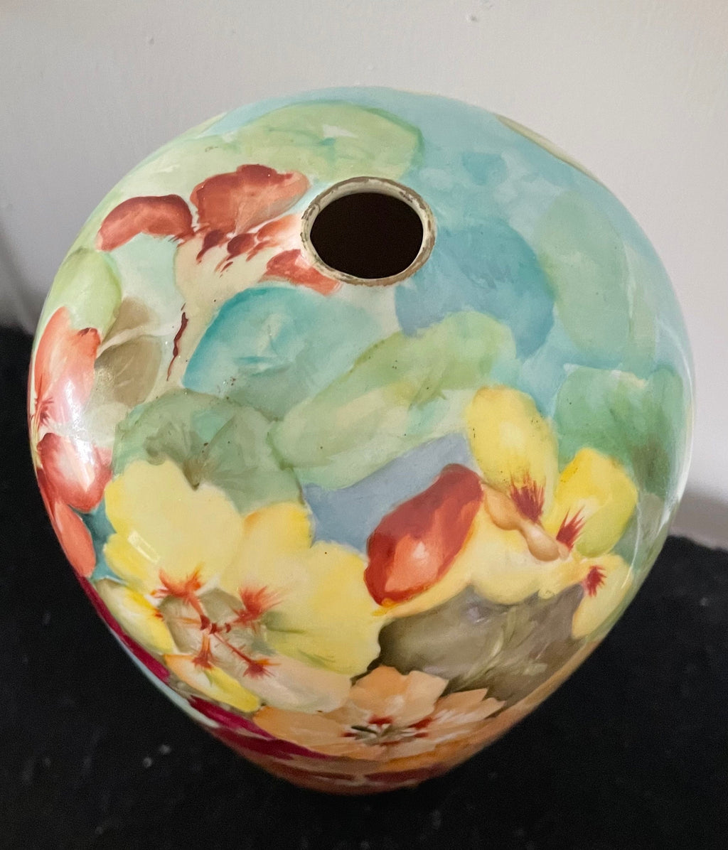 Antique Early 1900's Belleek Willits Hand Painted 13 1/2" Floral Vase