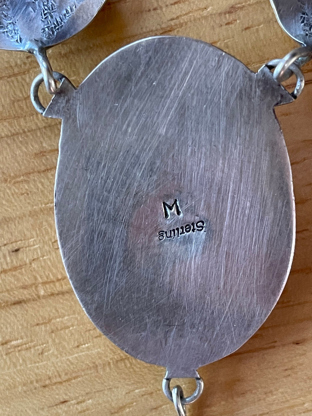 Artist Signed Native American Sterling Silver Turquoise Necklace with Feathers