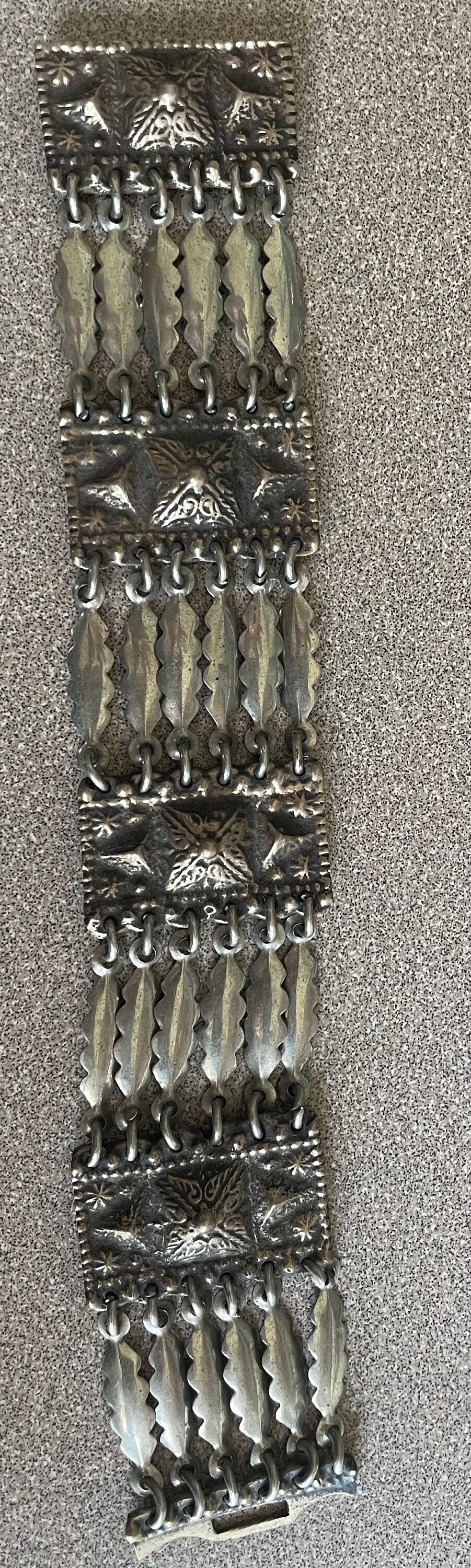 Estate Taxco Signed Mexican Ornate Sterling Silver Bracelet
