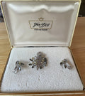 New in Box Vintage Van Dell Sterling Silver Brooch Pin and Earrings Set with Rhinestones