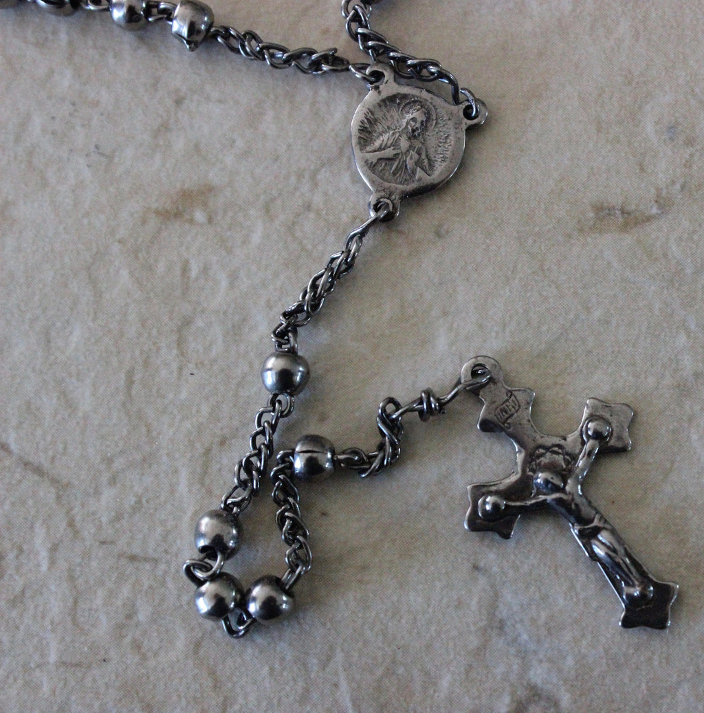 Unique Rear View Mirror Mary Madonna Religious Catholic Rosary Metal Beads Made in France