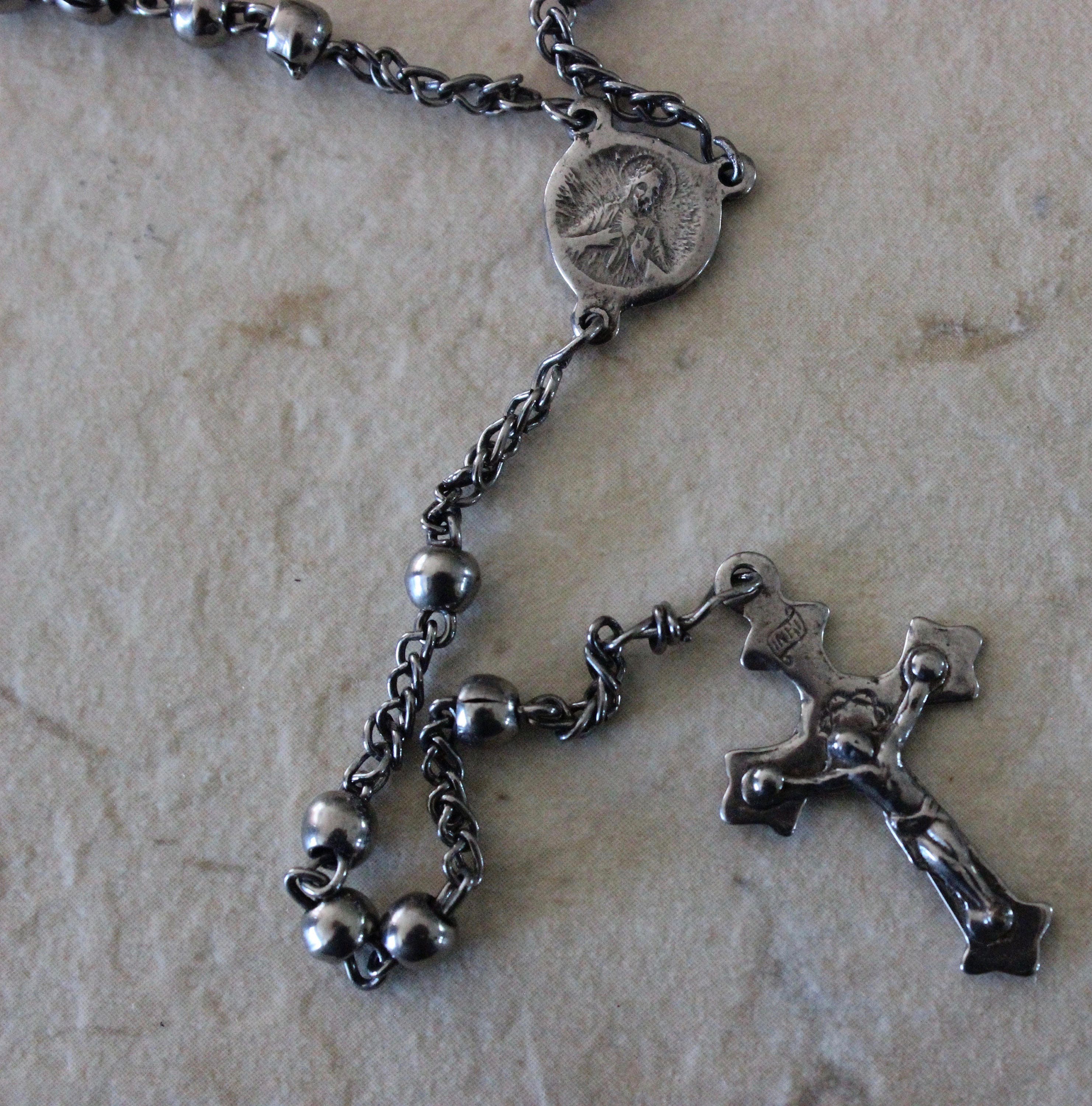 Unique Rear View Mirror Mary Madonna Religious Catholic Rosary Metal Beads Made in France