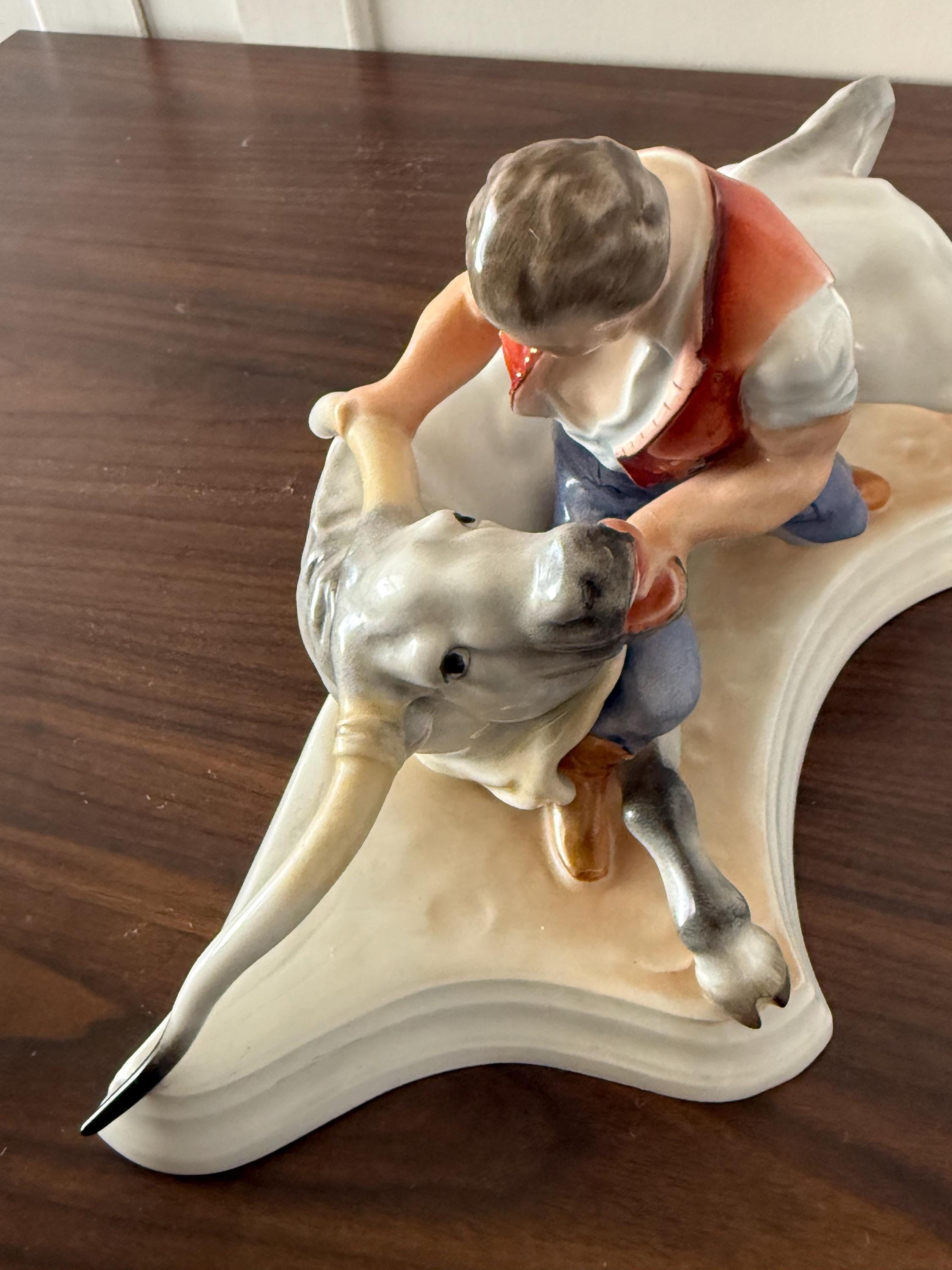 Large Herend Sculpture 5474 "TOLDI & THE BULL" Bull Fighter 16” Long