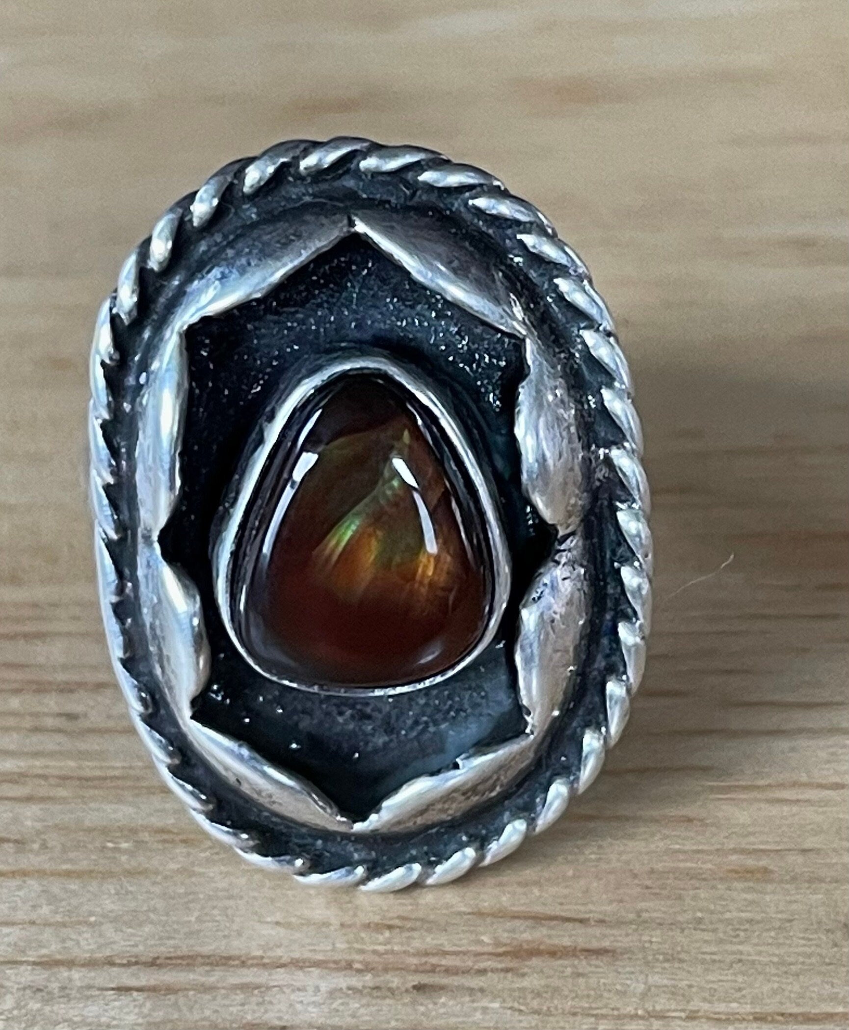 Beautiful Native American Sterling Silver and Fire Agate Ring Size 7