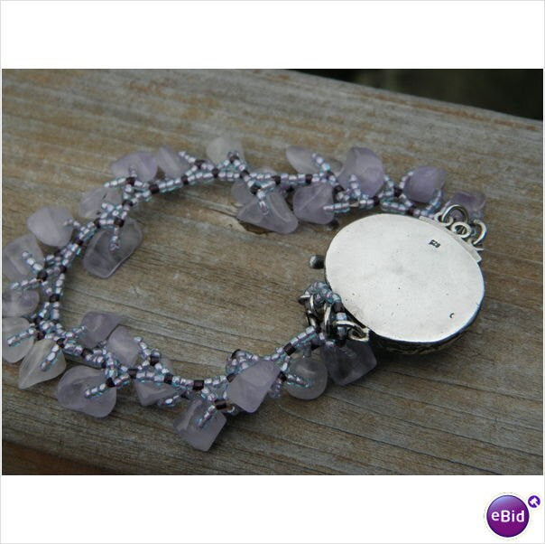 Sterling Silver with Dichroic Glass Cabochon Lavender Quartz Cute Bug Bracelet