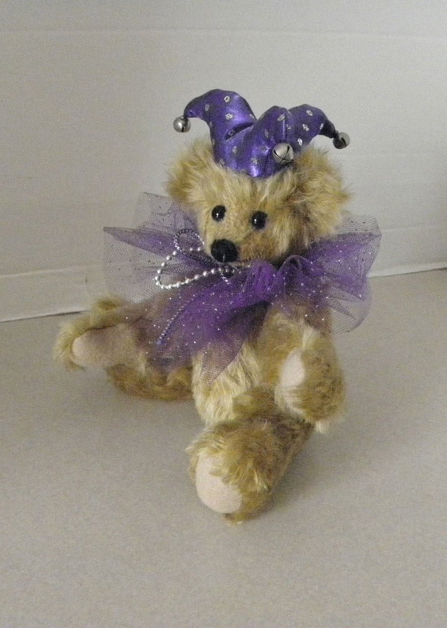 8" Jointed Artist Designed Fuzzy Golden Jester with Long Mohair Teddy Bear