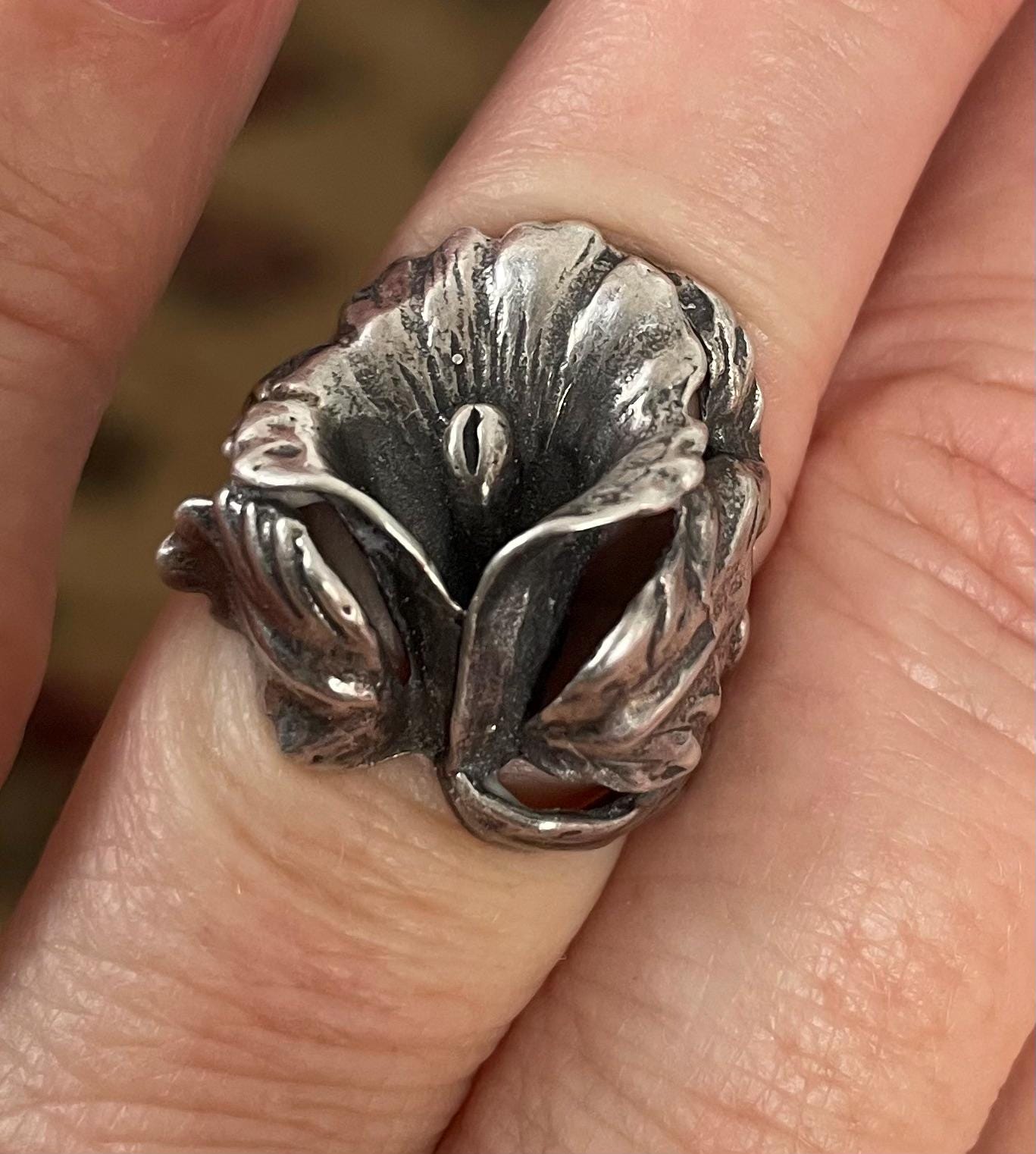 Unique Vintage Ladies Flower Floral Sterling Silver Floral Pattern Ring Size 6 3/4