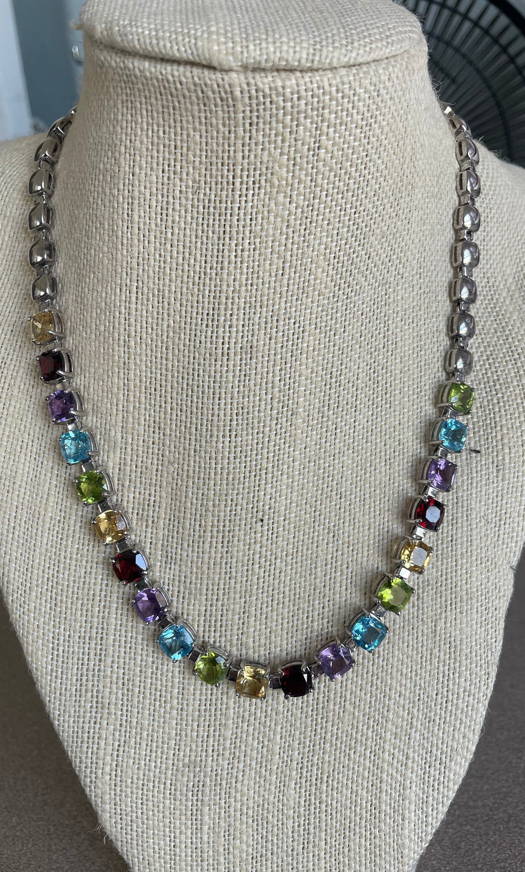 Beautiful Sterling Silver Precious Stones Necklace 1.56 Oz