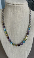 Beautiful Sterling Silver Precious Stones Necklace 1.56 Oz