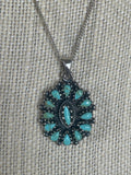 Beautiful Vintage Native American Turquoise Sterling Silver Petit Point Necklace