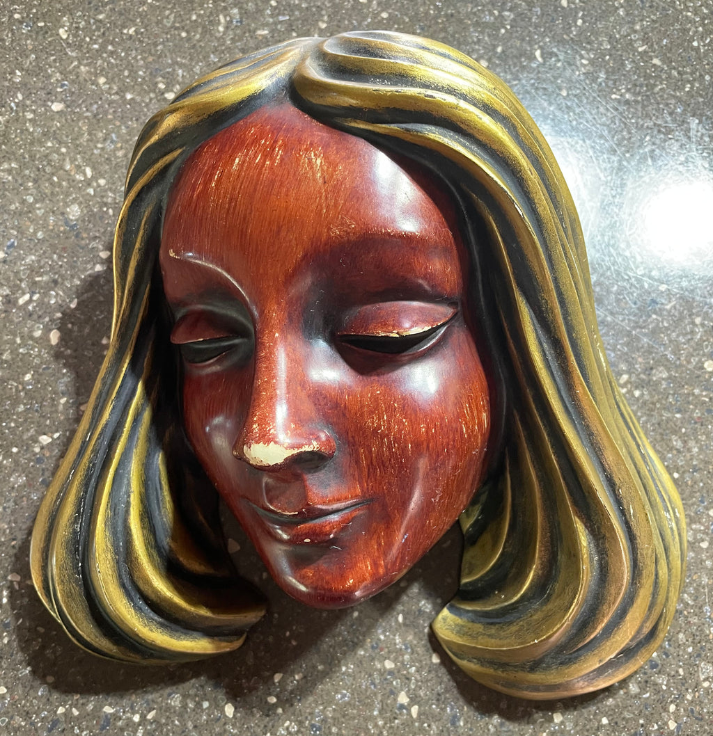 Unique Vintage Achatit Ladies Head Wall Sculpture with Original Tag