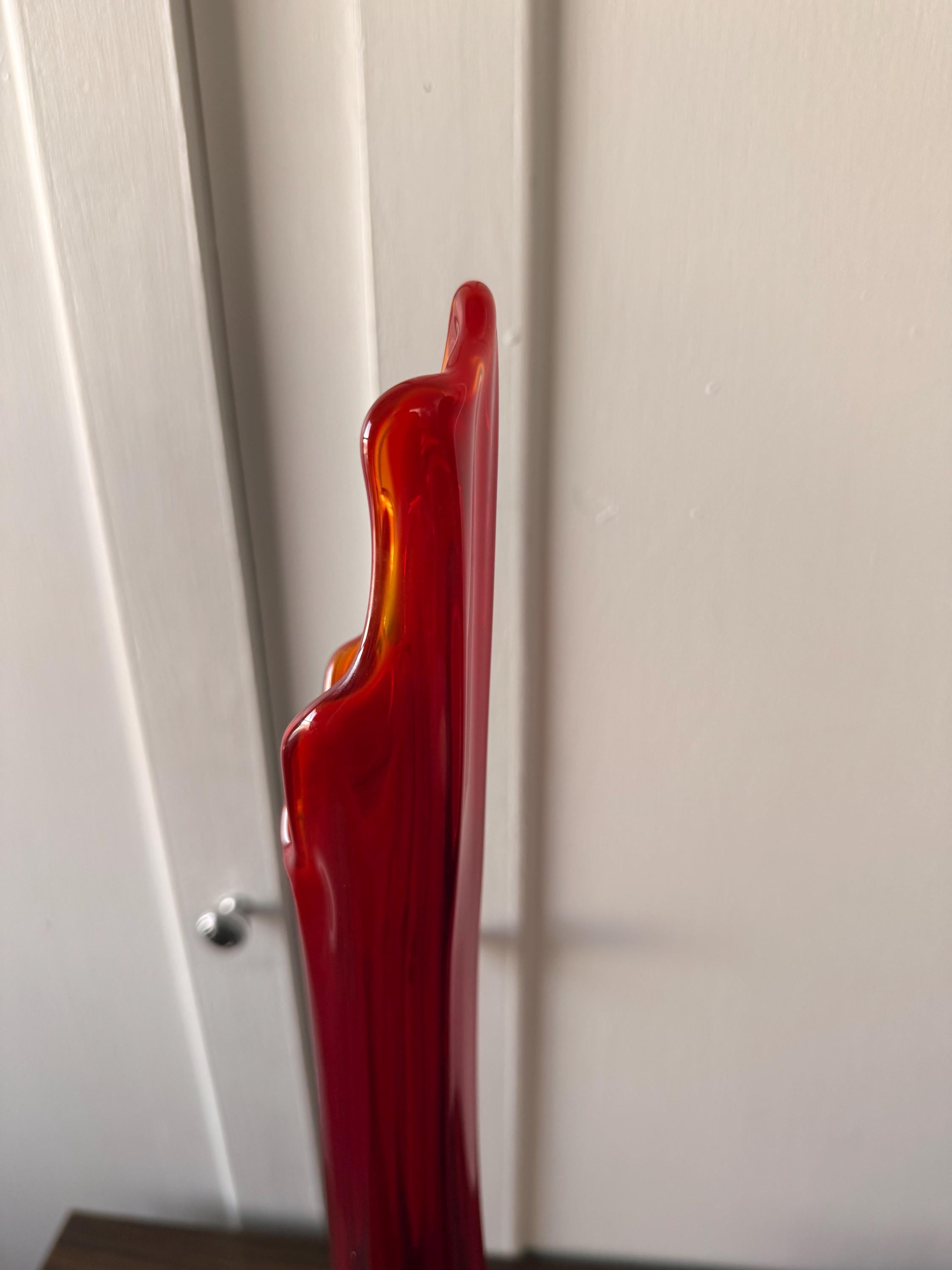 Vintage L.E.Smith MCM Simplicity Glass Amberbina Red Flame Rare Size 23" Tall
