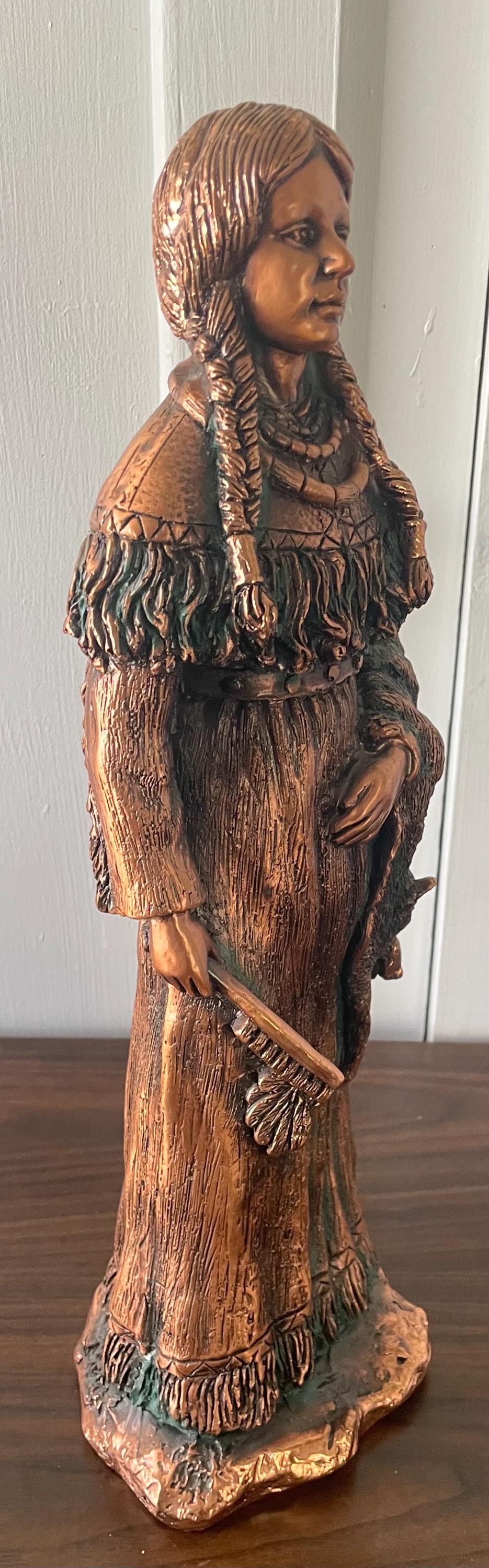 Vintage Heavy Plaster Native American Indian Lady Statue Looks Like Bronze