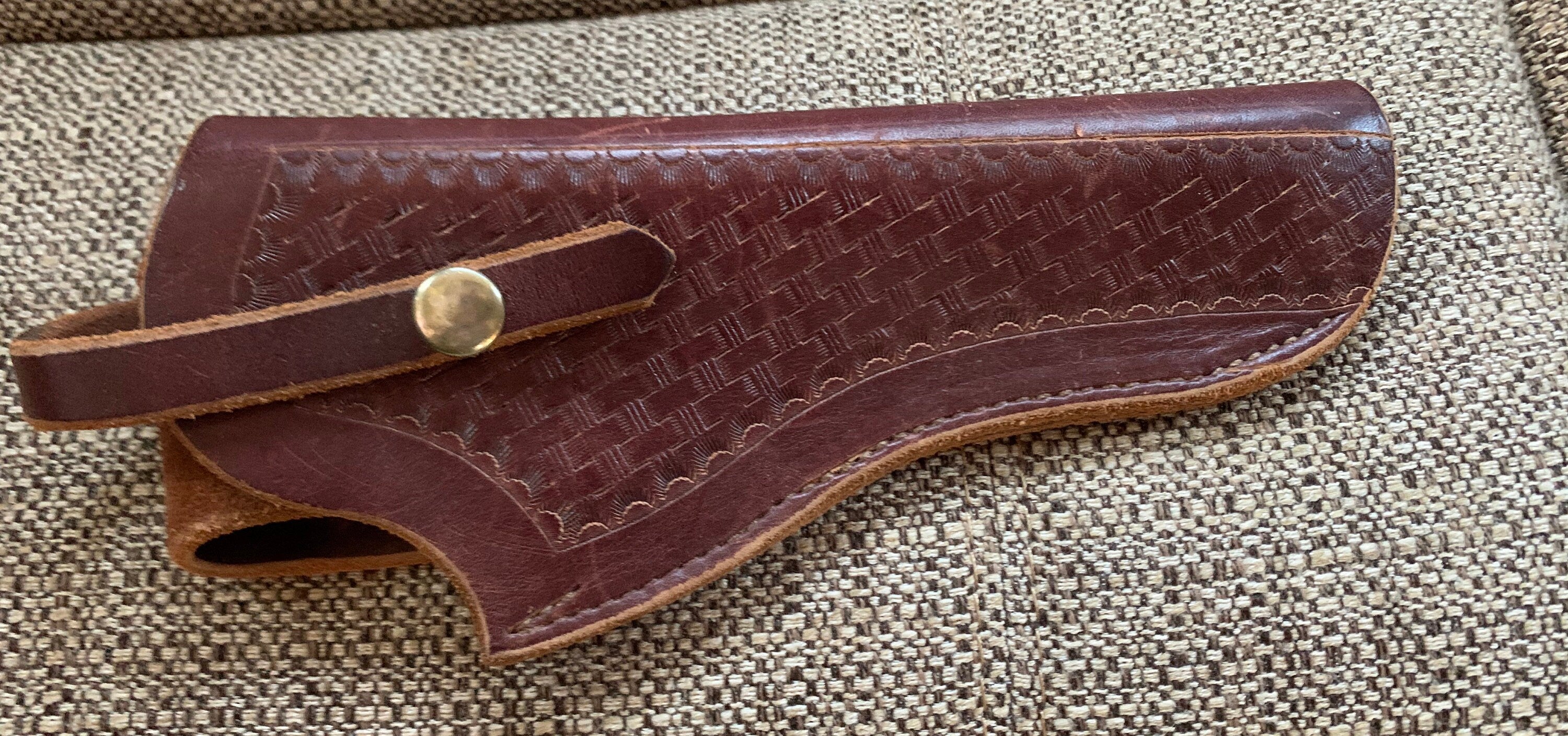 Vintage Genuine Brown Leather Hand Tooled Pistol Hand Gun Holster