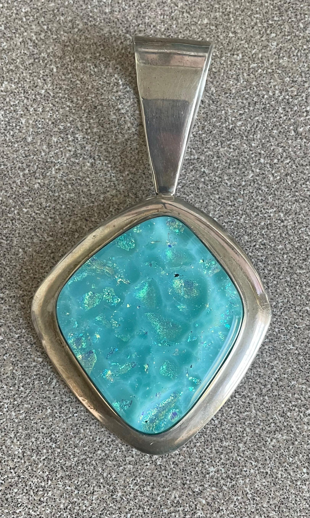 Unique Very Large Blue and Gold Foil Dichoric Glass Jay King Desert Rose Pendant