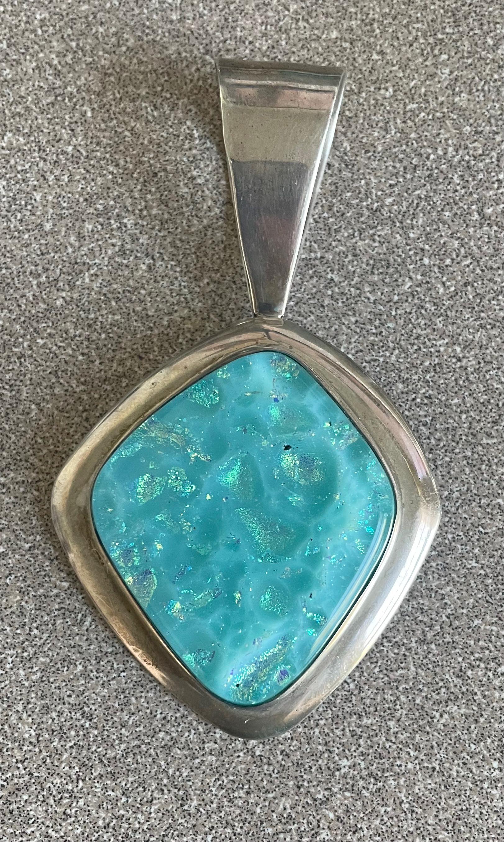 Unique Very Large Blue and Gold Foil Dichoric Glass Jay King Desert Rose Pendant