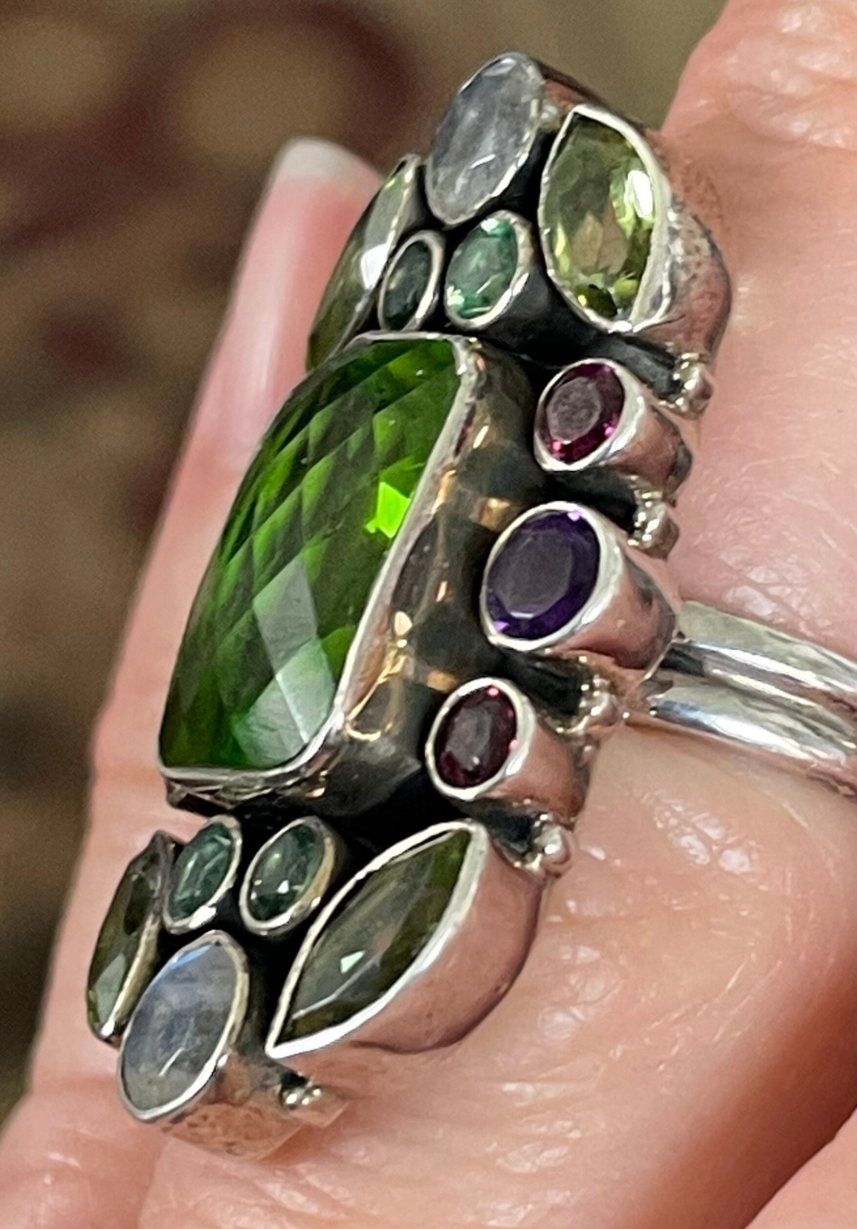 Beautiful Limited Edition Turkish Indian Ladies Multi Stone Ring Peridot Amethyst opaline, Quartz Size 6