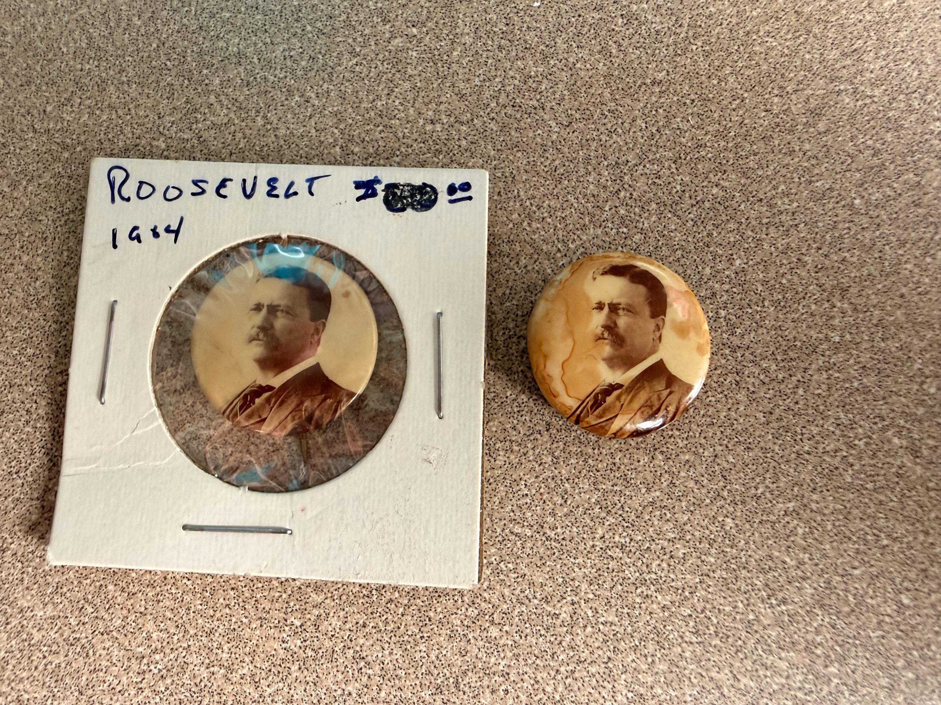 Pair of Original Teddy Roosevelt Political Campaign Button Pins 1904 Image Pictures