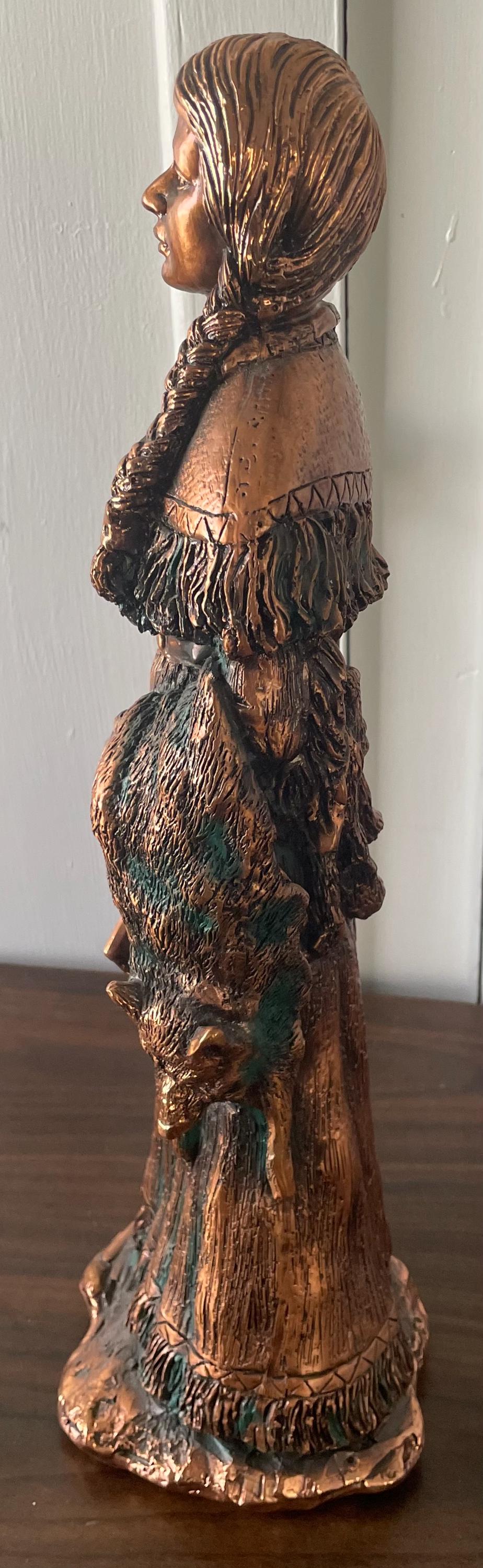 Vintage Heavy Plaster Native American Indian Lady Statue Looks Like Bronze