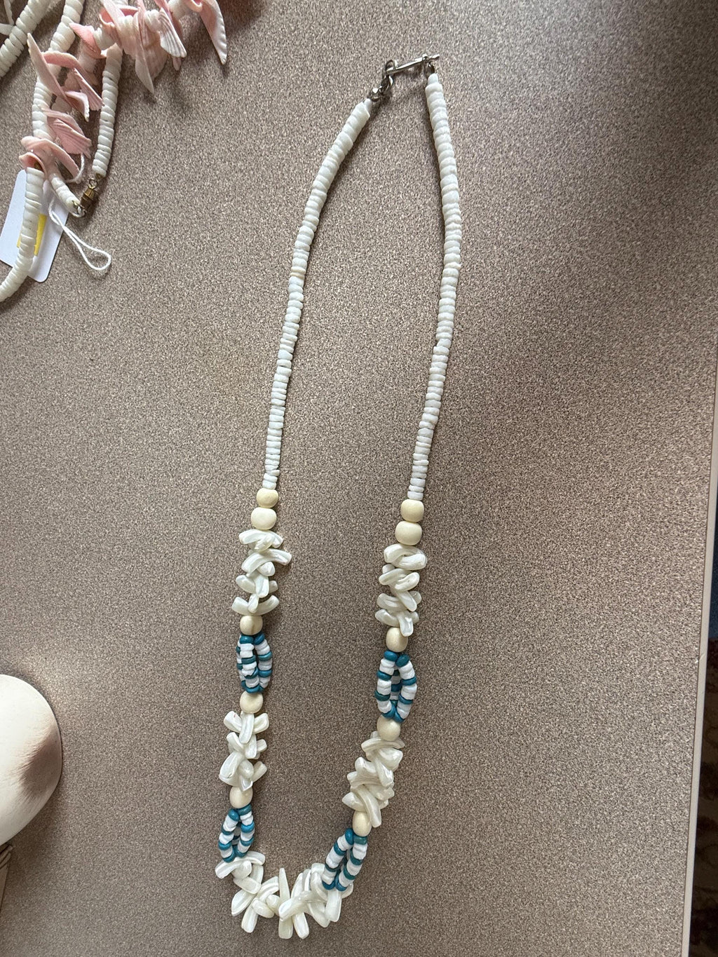 Vintage Blue and White Abalone Mother of Pearl and Puka Shell Necklace