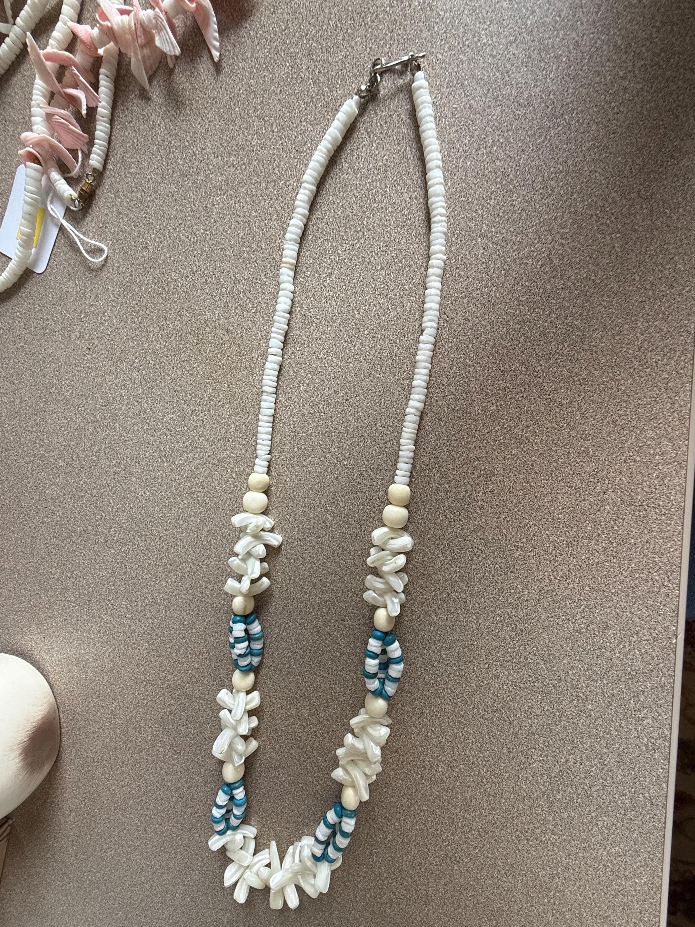 Vintage Blue and White Abalone Mother of Pearl and Puka Shell Necklace