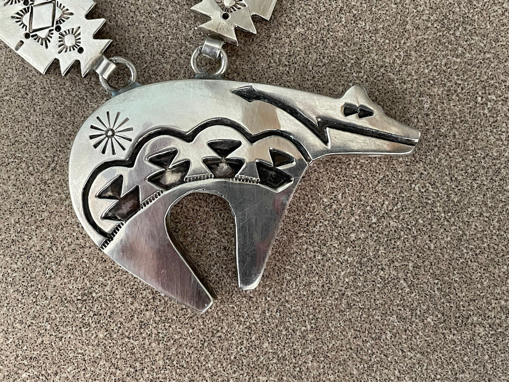 Navajo Spirit Bear Necklace .925 Silver Native American Artist C.80's