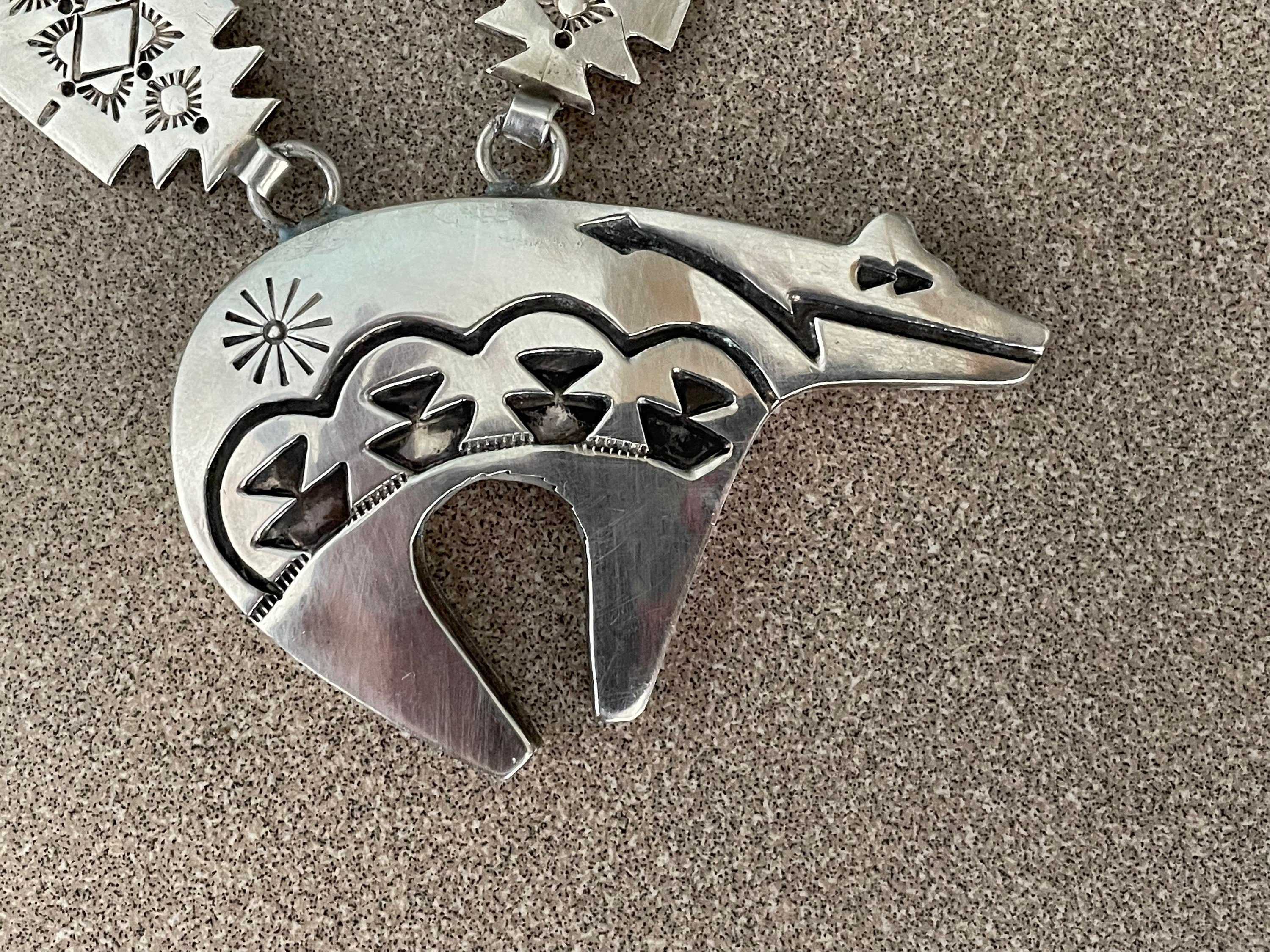 Navajo Spirit Bear Necklace .925 Silver Native American Artist C.80's