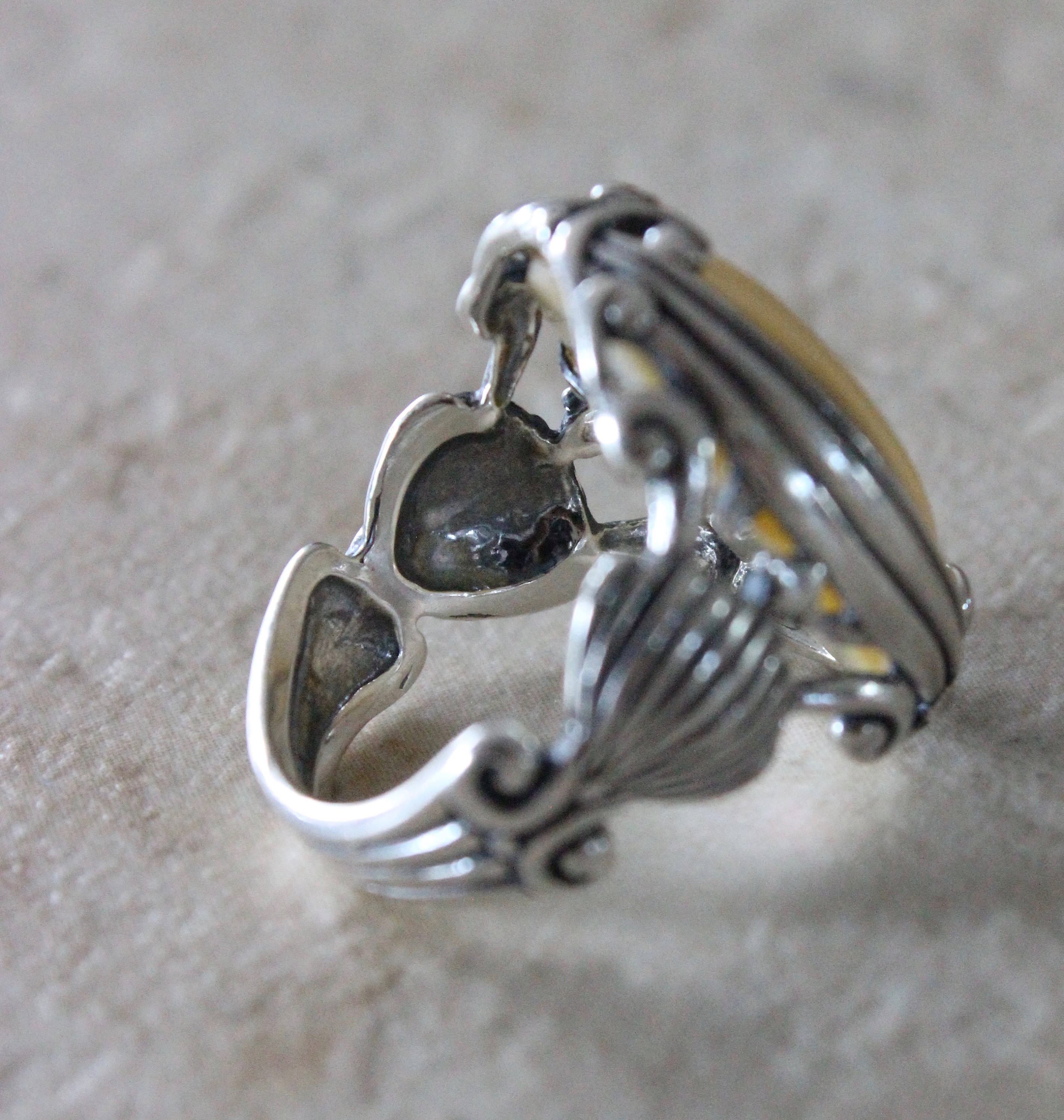 Unique Vintage Artist Signed Carolyn Pollock Lemon Colored Stone Sterling Silver Sculpted Ring Sz 6 1/2