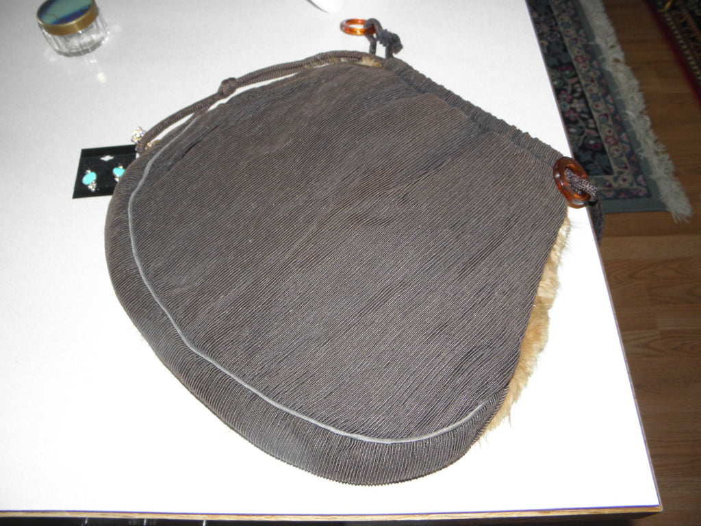 Beautiful Unique Soft Brown Vintage Mink Muff Purse with Pull Strings to Match a Brown Mink Jacket Lucite Closure