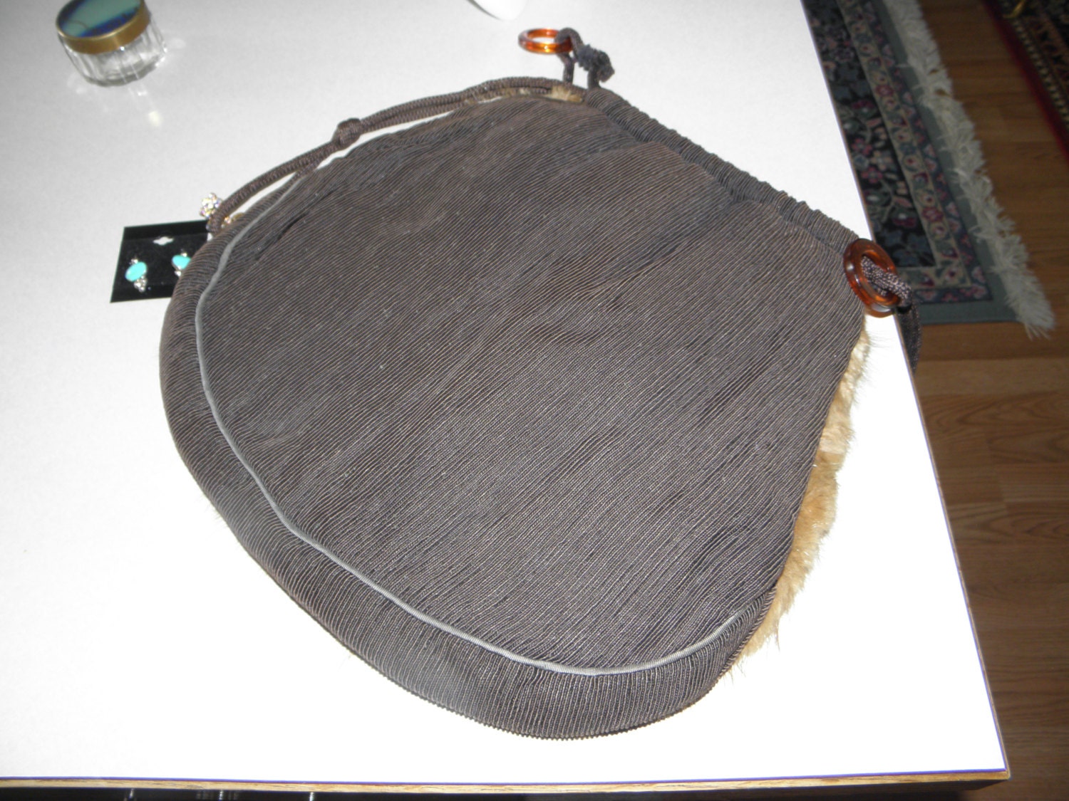 Beautiful Unique Soft Brown Vintage Mink Muff Purse with Pull Strings to Match a Brown Mink Jacket Lucite Closure