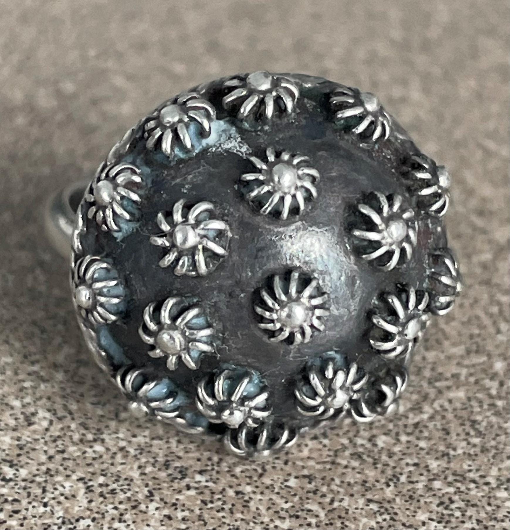 Beautiful Sterling Silver  Unique Artist Stamped Taxco Mexico Ring Size is Adjustable