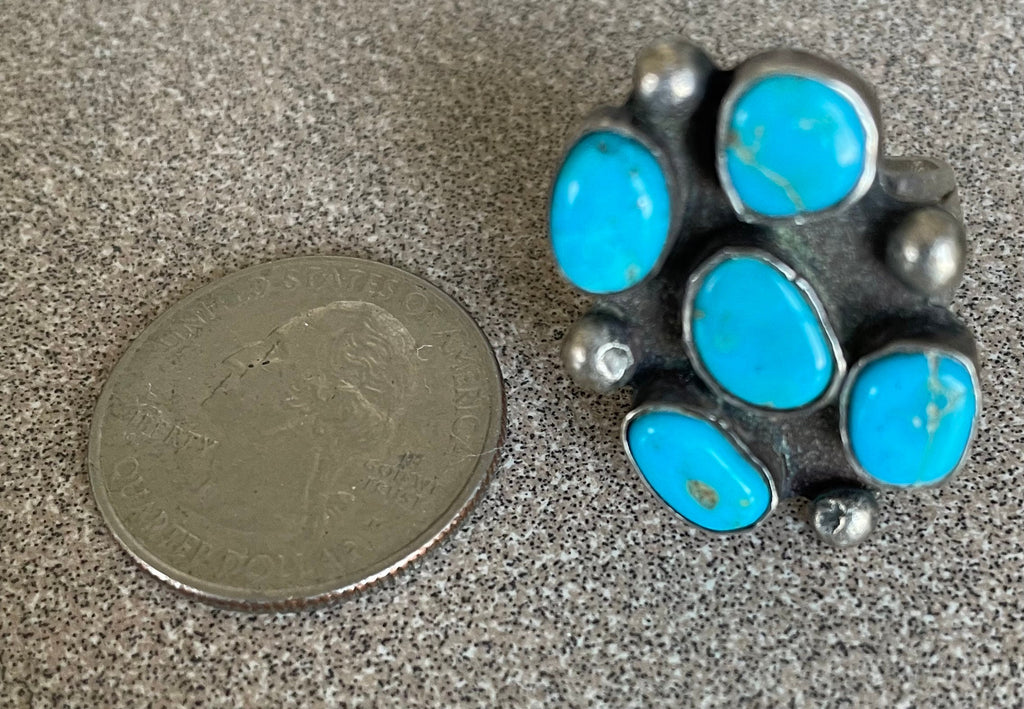 Vintage Native American Multi Stone Turquoise Sterling Silver Ring Size 7