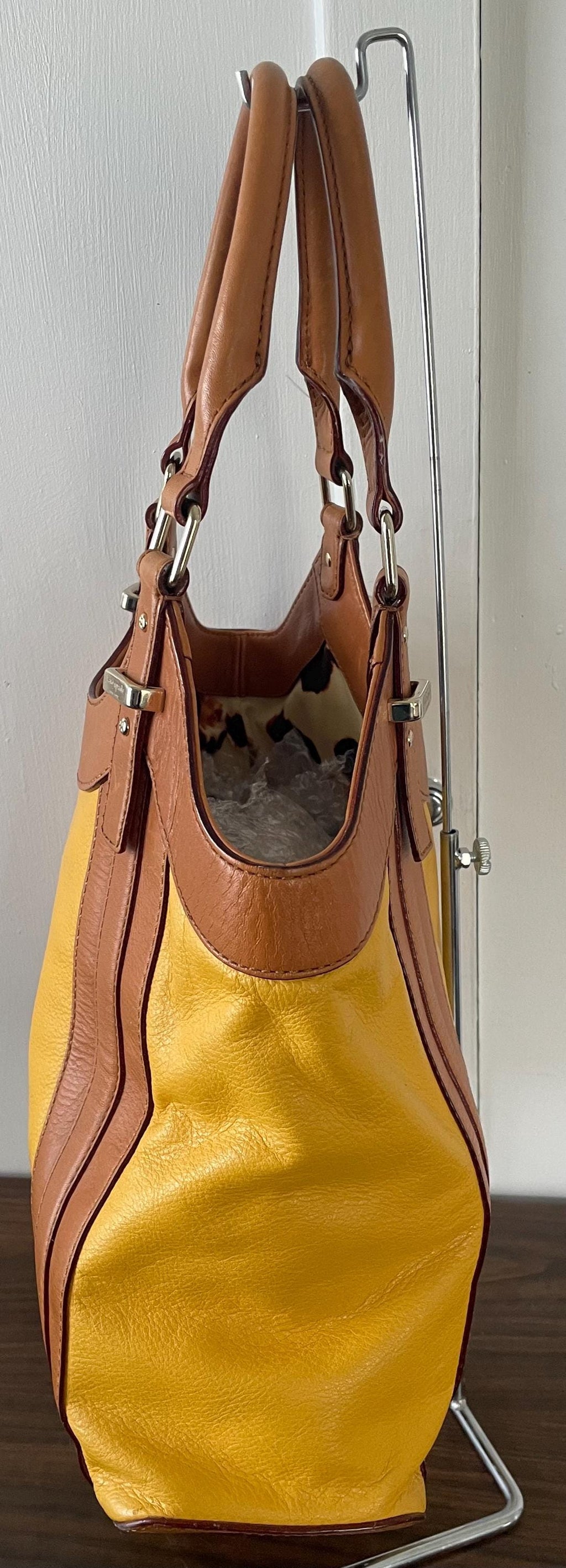 Vintage Genuine Kate Spade New York Brown and Golden Yellow Purse with Top Handles