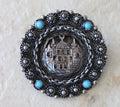 Vintage KETE 900 Sterling Silver Brooch Pin with Turquoise Stones